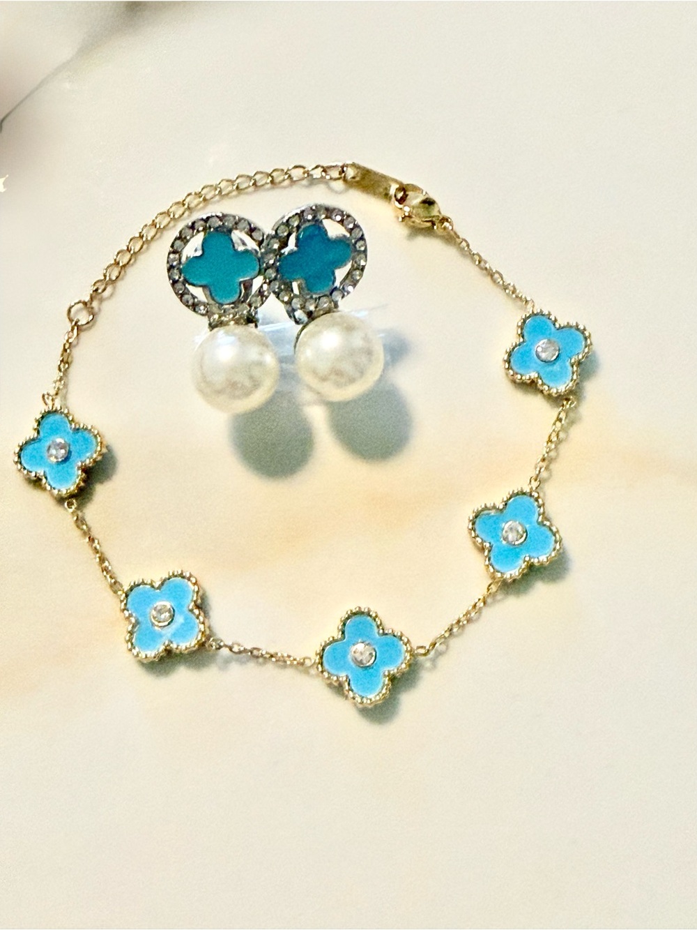 Turquoise Clover Bracelet & earrings